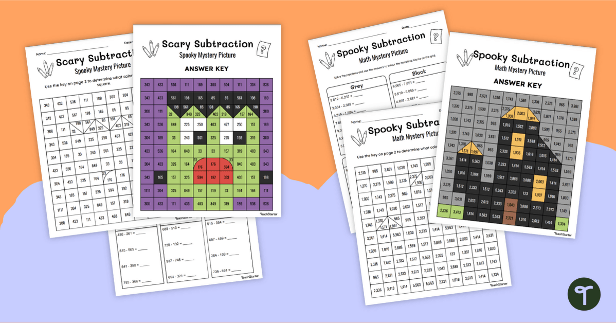 Spooky Subtraction Colour by Number - Worksheet teaching resource
