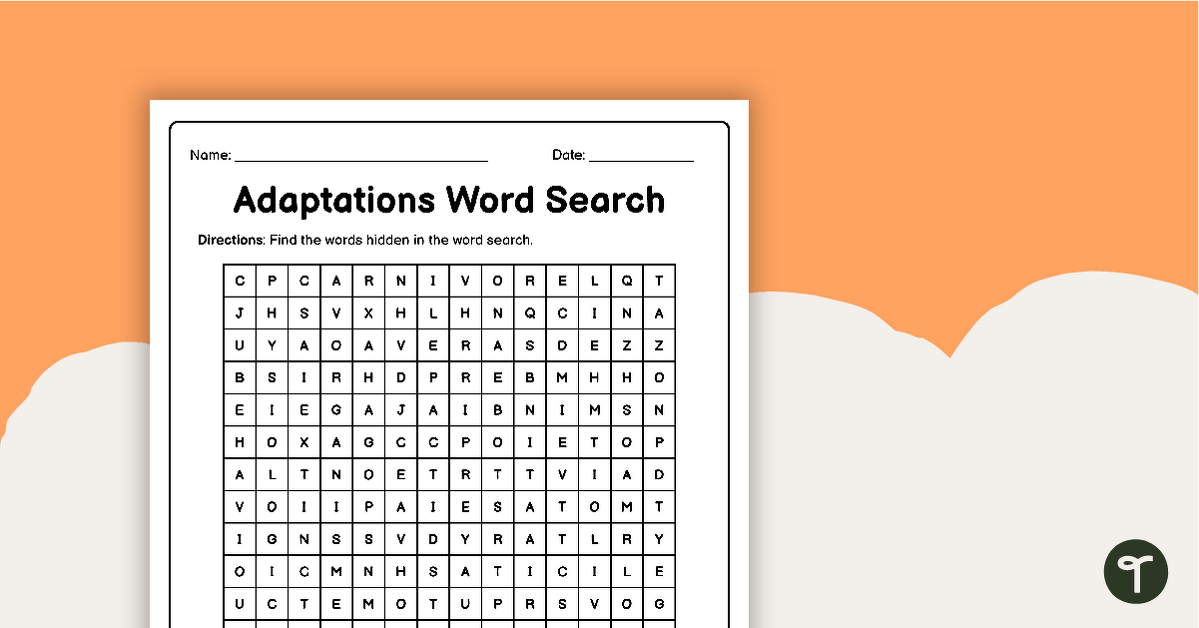 Adaptation Vocabulary - Word Search teaching resource