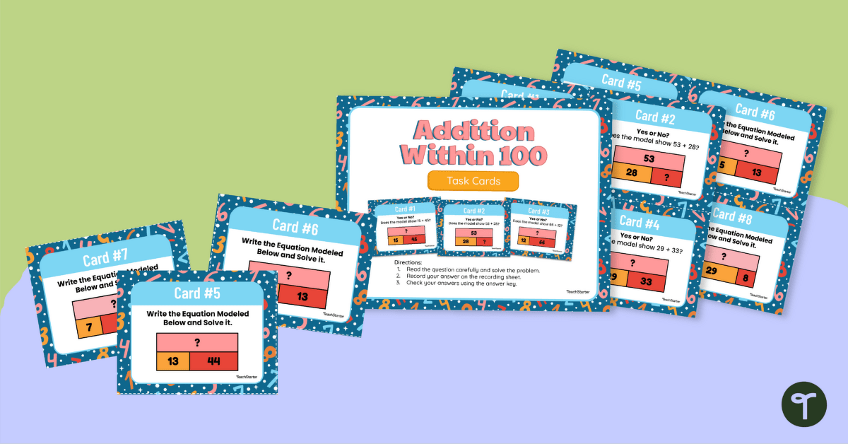 Adding within 100 Bar Model Task Cards teaching resource