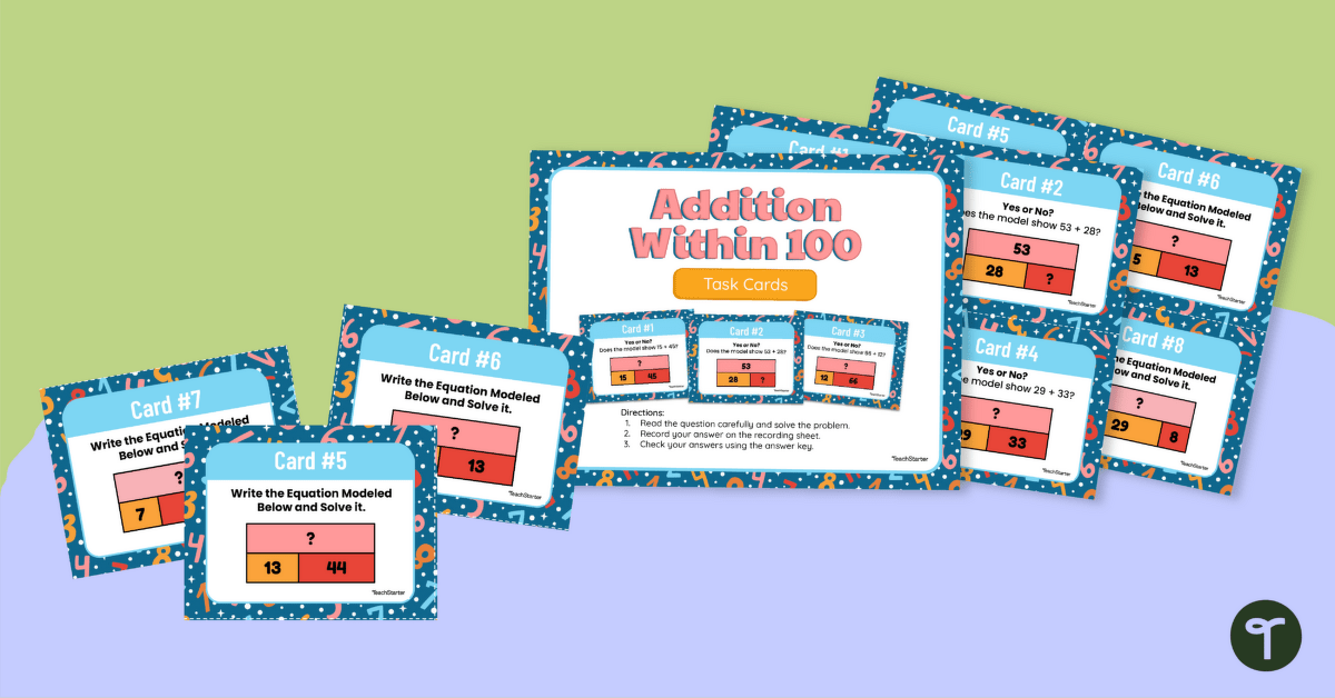 Adding within 100 Bar Model Task Cards teaching-resource