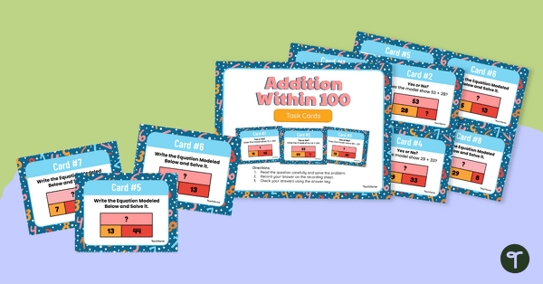 Image of Adding within 100 Strip Diagram Task Cards
