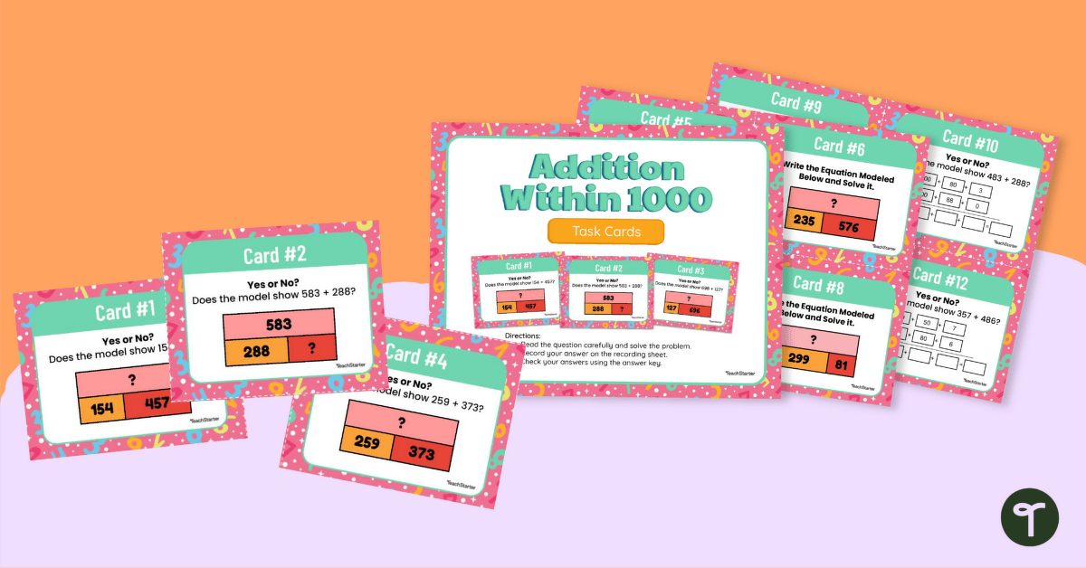 Adding within 1000 Addition Strategy Task Cards teaching resource