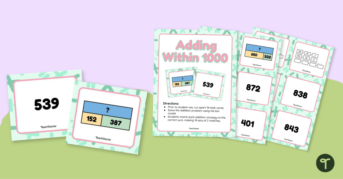 Adding within 1000 Bar Model Match Up Activity teaching resource