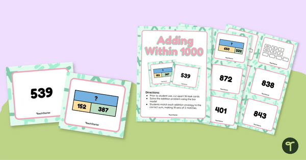 Go to Adding within 1000 Bar Model Match Up Activity teaching resource