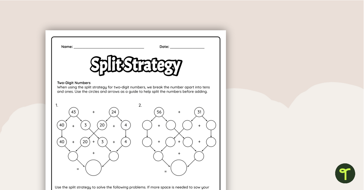 Split Strategy Worksheet teaching resource