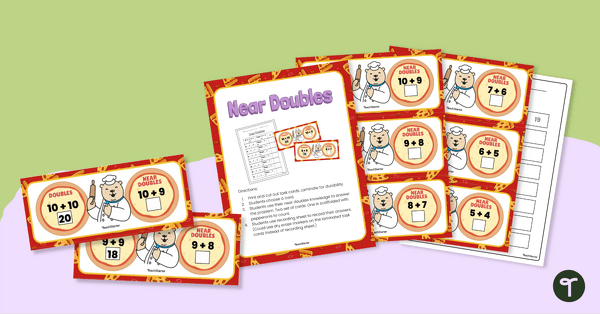 Go to Pizza-Themed Near Doubles Task Cards teaching resource