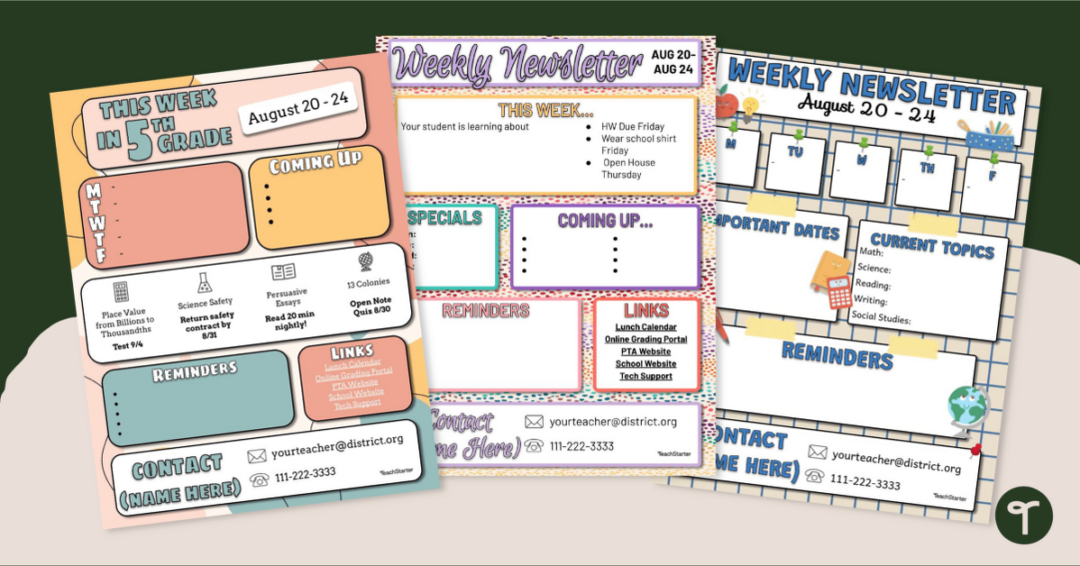 Weekly Newsletter Templates teaching resource