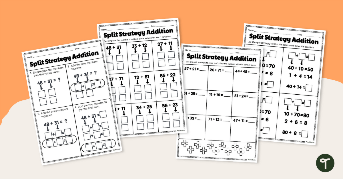Split Strategy Addition Worksheet Pack teaching resource