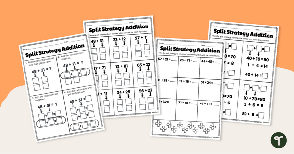 Go to Split Strategy Addition Worksheet Pack teaching resource