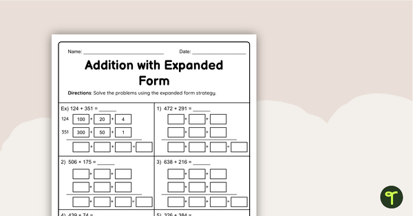 Image of Adding within 1000 Expanded Form Worksheet