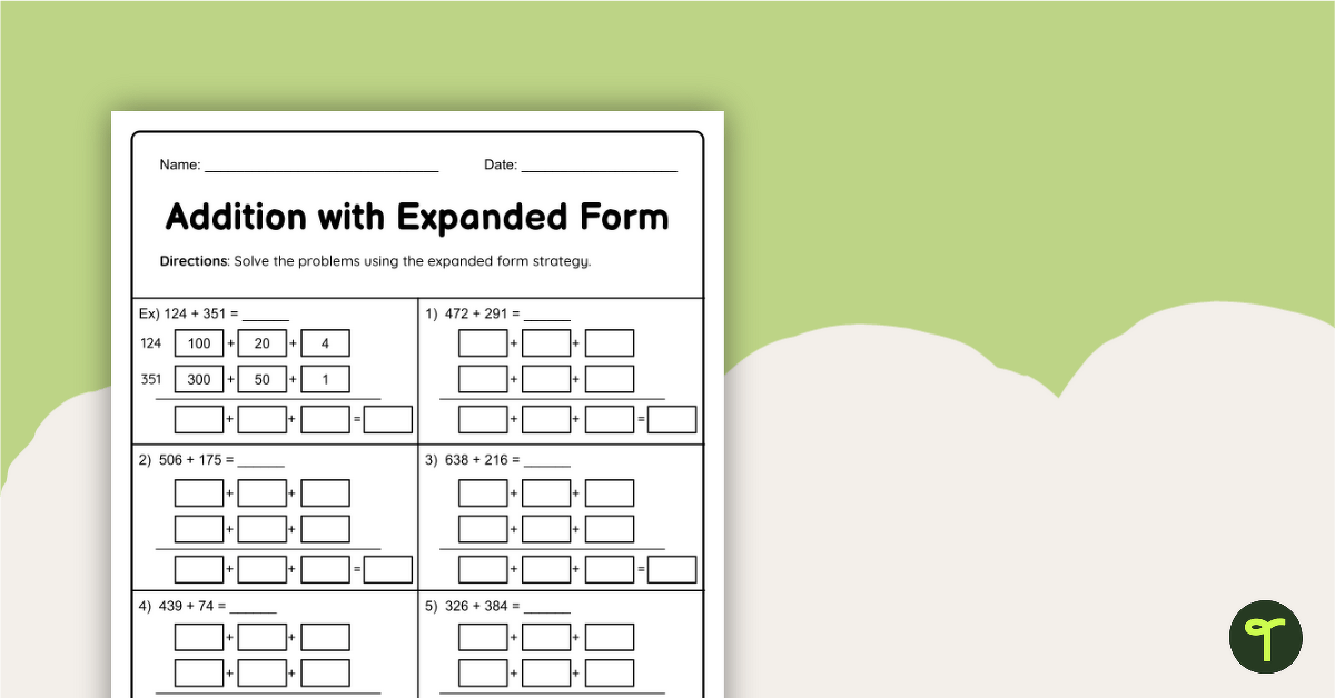 Adding within 1,000 Expanded Form Worksheet teaching resource