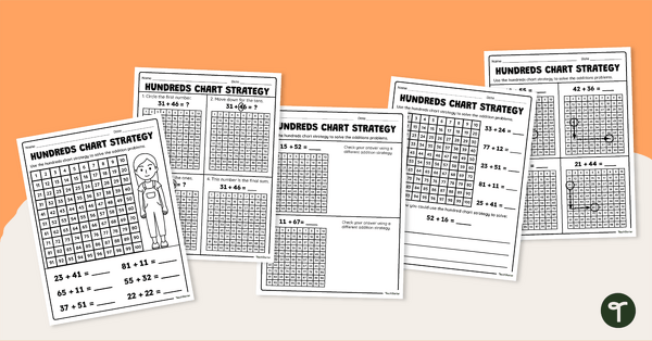 Go to Hundreds Chart Strategy Addition Worksheet Pack teaching resource