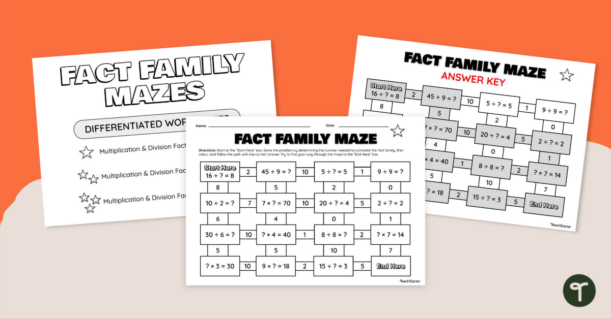 Fact Family Mazes Differentiated Worksheet Set teaching resource