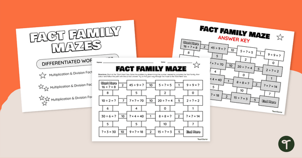 Go to Fact Family Mazes Differentiated Worksheet Set teaching resource
