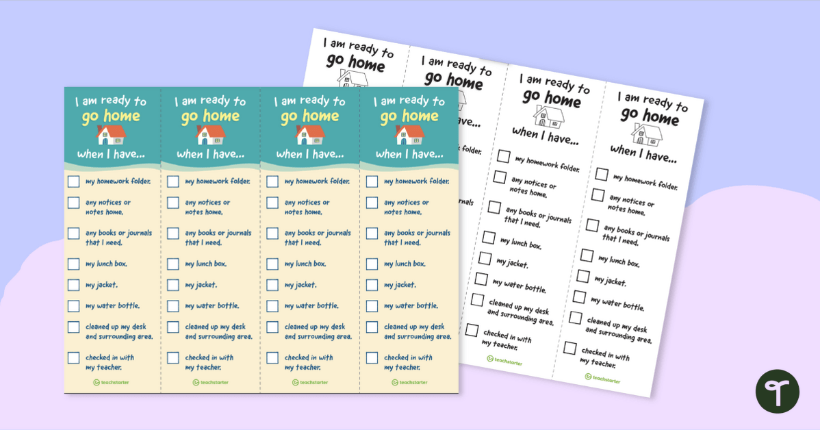 End of Day Routines Checklists for Students — Printable Bookmarks teaching resource