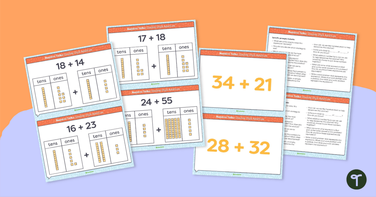 Number Talks - Double Digit Addition Task Cards teaching resource