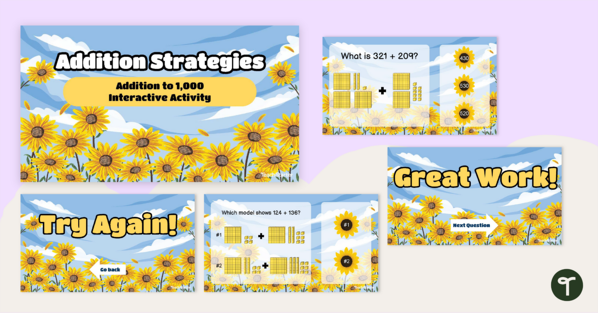 Addition to 1000 Sunflower Interactive Activity teaching resource