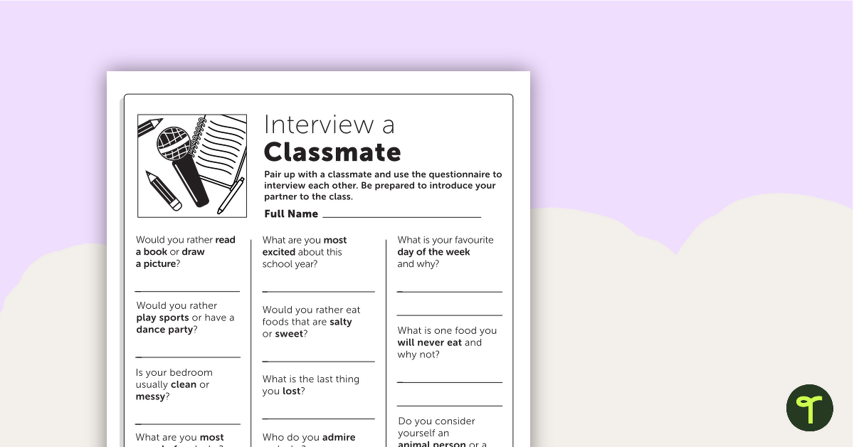 Interview a Classmate - First Day of School Activity teaching resource
