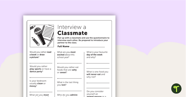 Go to Interview a Classmate - First Day of School Activity teaching resource