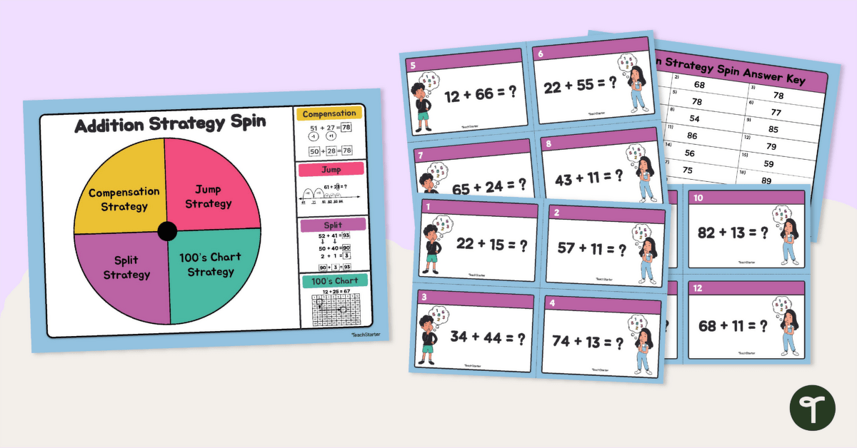 Addition Strategy Spin Game teaching resource