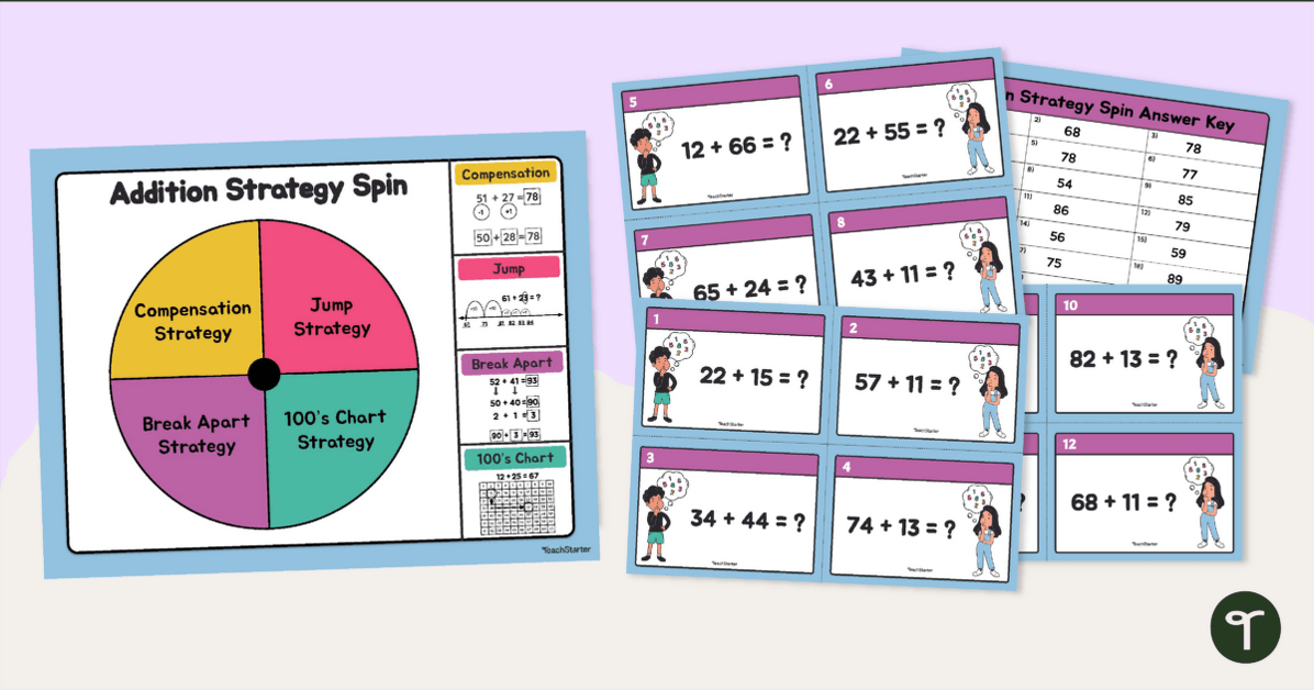 Addition Strategy Spin Game teaching resource