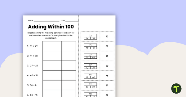 Go to Adding with the Bar Model Cut and Paste Worksheet teaching resource