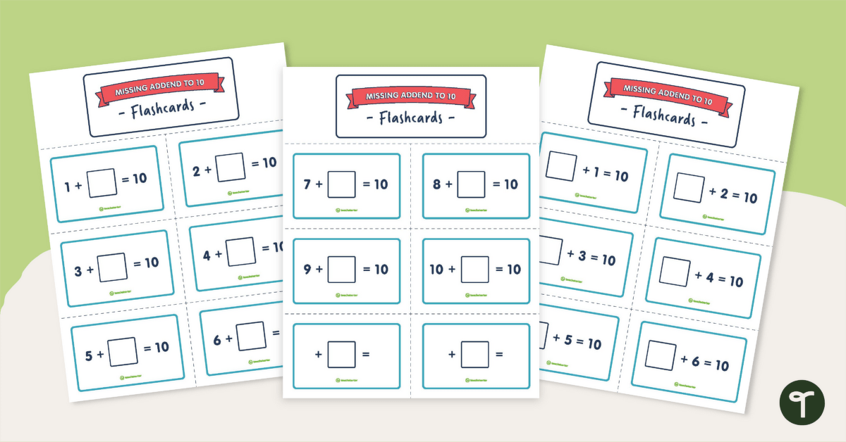 Missing Addend to 10 Flashcards teaching resource