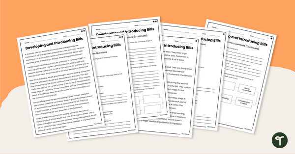 Go to Developing and Introducing Bills – Comprehension Worksheets teaching resource