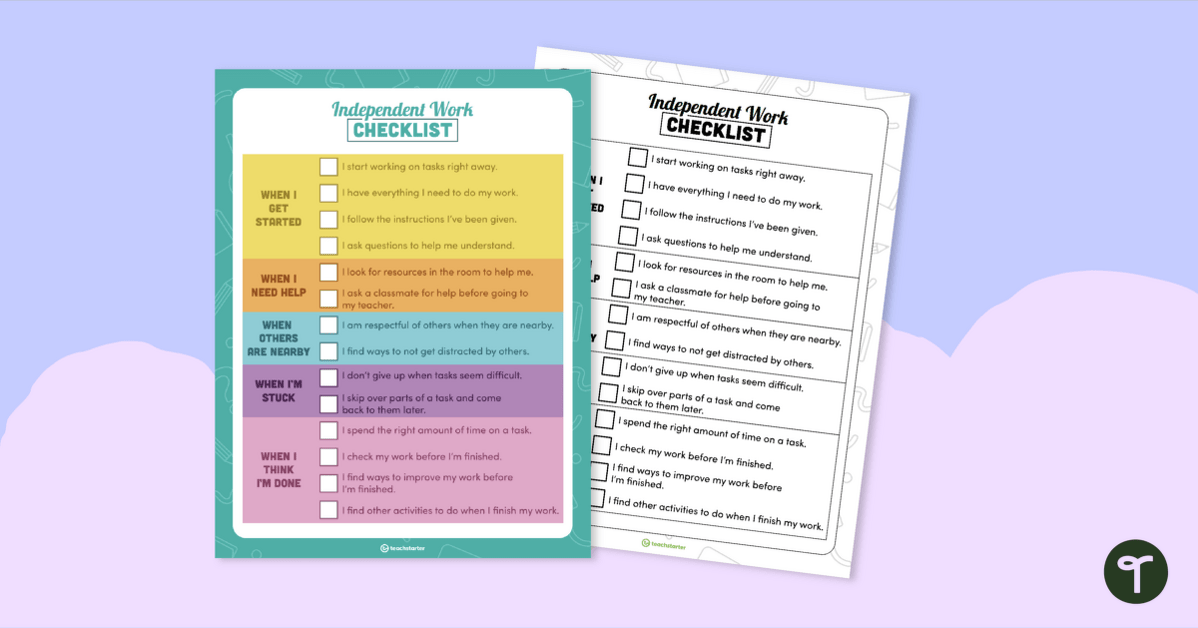 Classroom Routines for Independent Work Checklist teaching resource