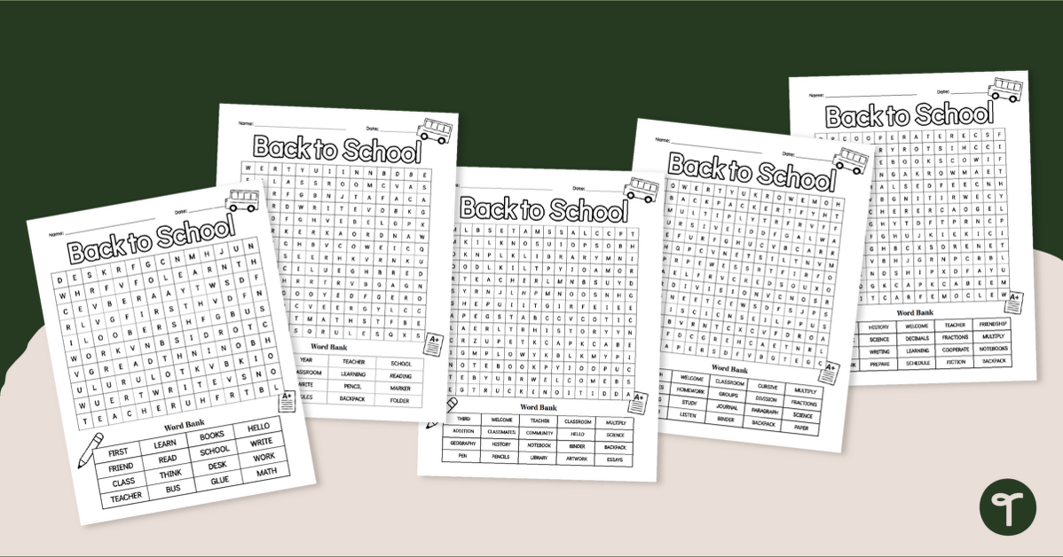 Back to School Word Search Worksheets teaching resource