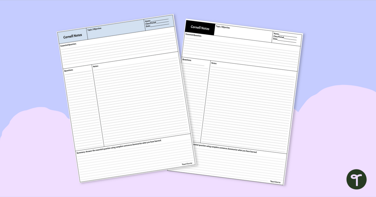 Cornell Notes Template teaching resource