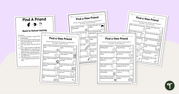 Go to Find a Friend - First Day of School Scavenger Hunt Grids teaching resource