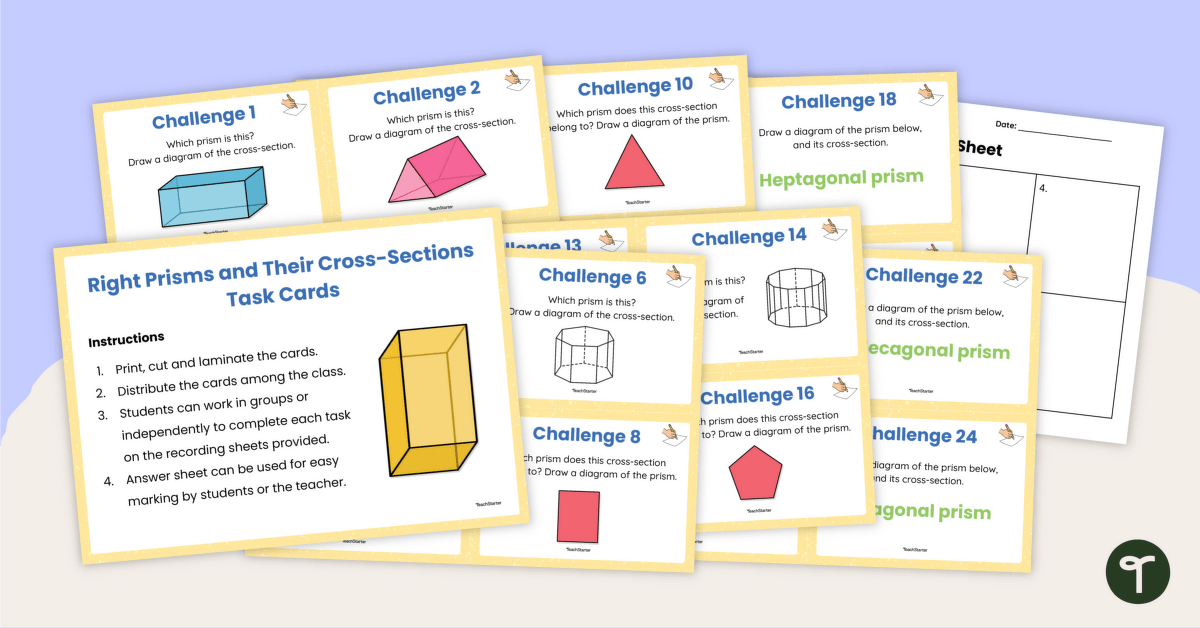 Right Prisms and Their Cross Sections Task Cards teaching resource