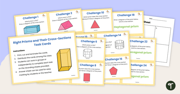 Go to Right Prisms and Their Cross Sections Task Cards teaching resource