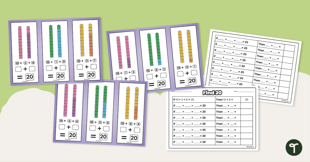 Find 20 Addition Strategy Task Cards teaching resource