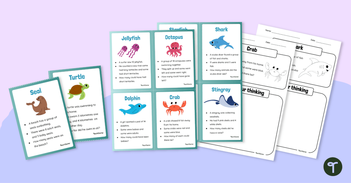 Part Part Whole Word Problem Task Cards and Worksheet teaching resource