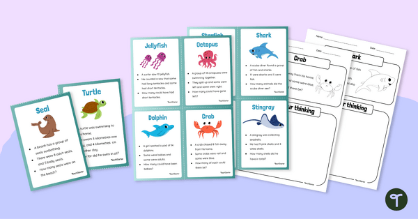 Go to Part Part Whole Word Problem Task Cards and Worksheet teaching resource