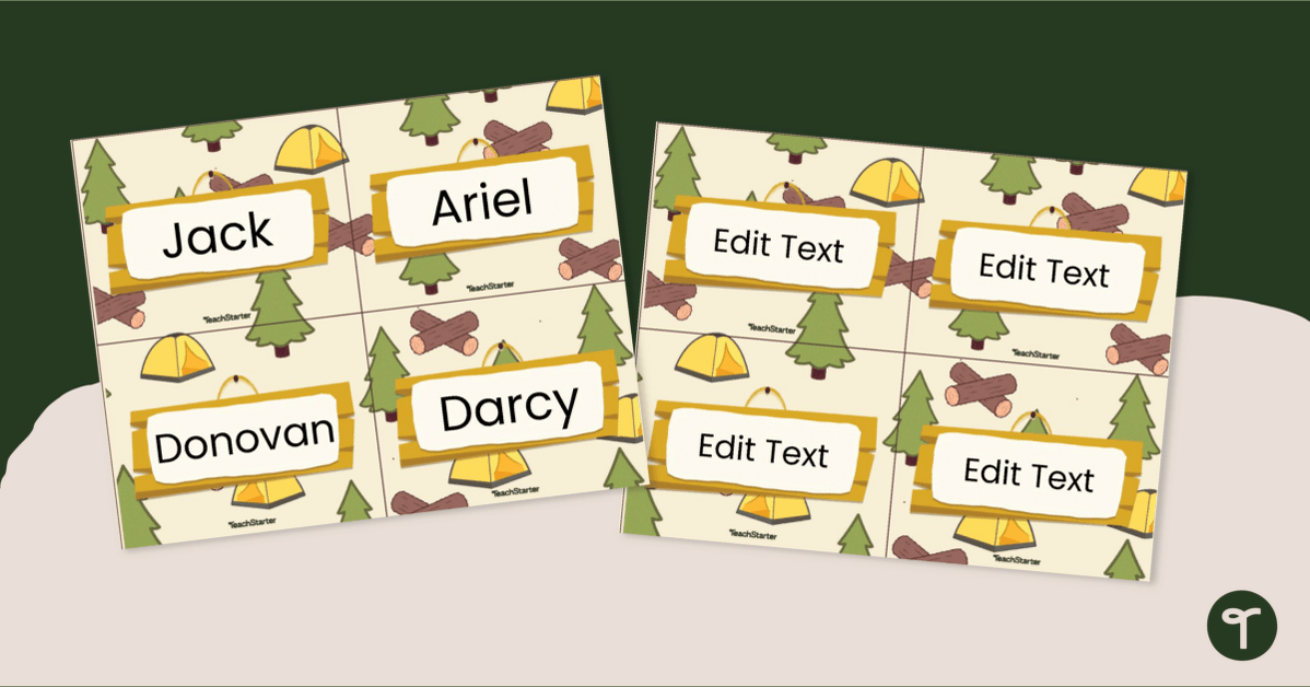 Classroom Camping Theme Name Tags teaching resource