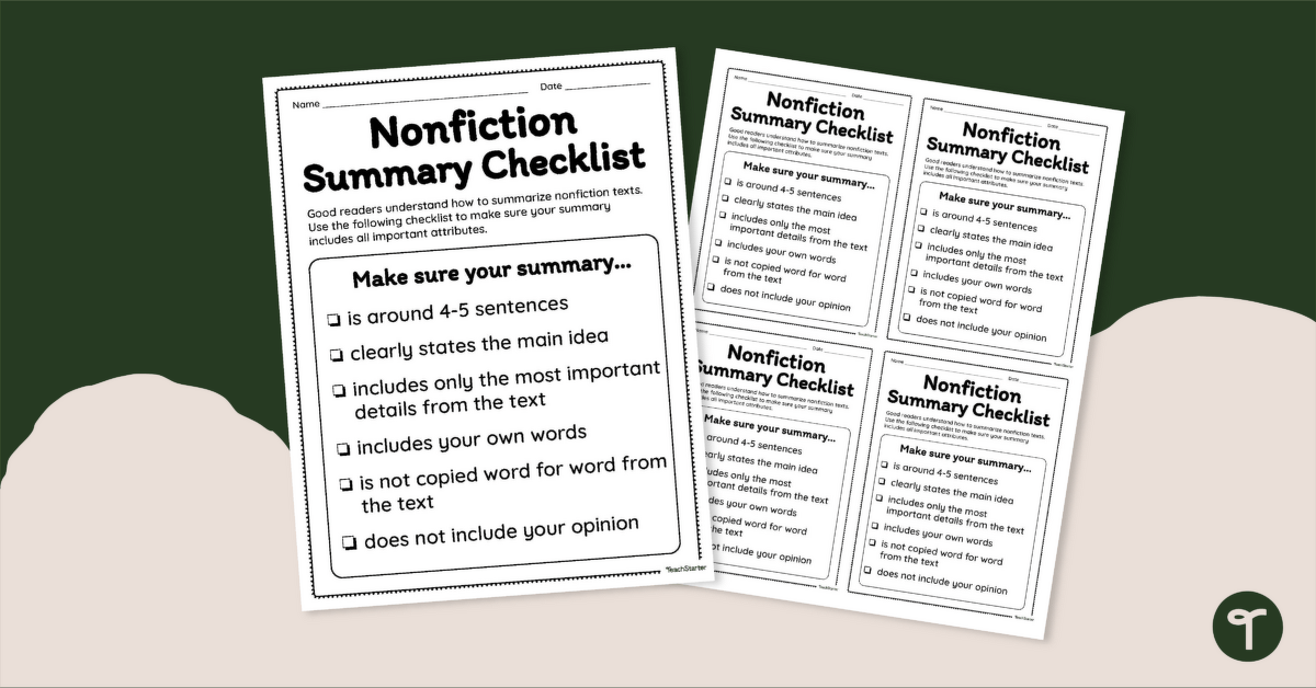 Nonfiction Summary Checklist teaching resource