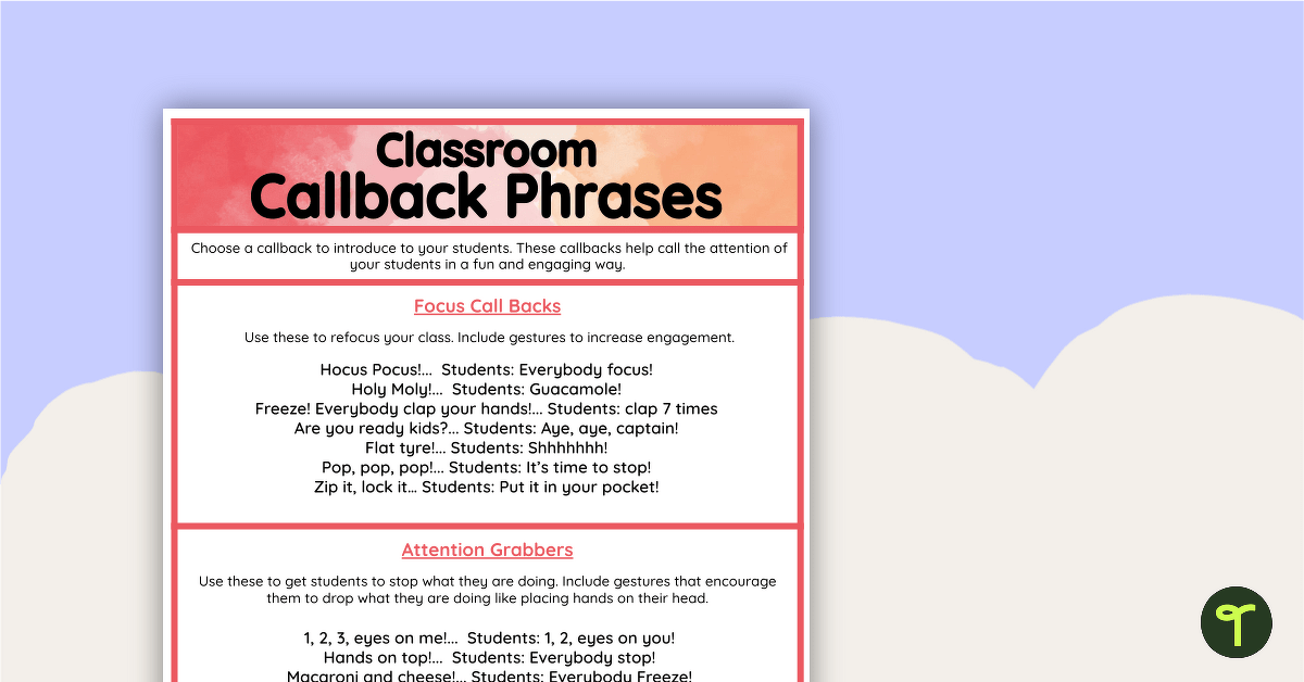 Callback Phrases List teaching resource