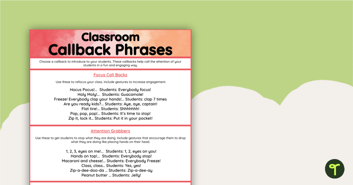 Callback Phrases List teaching resource