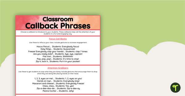 Go to Callback Phrases List teaching resource