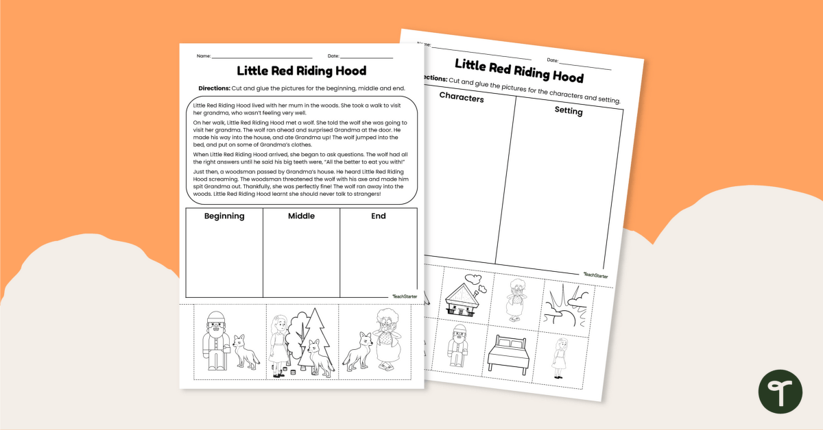 Story Elements Cut and Paste Worksheets – Little Red Riding Hood teaching resource
