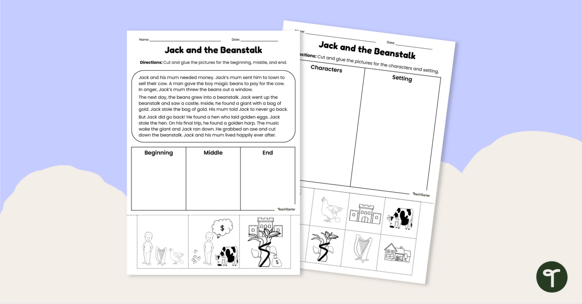 Story Elements Cut and Paste Worksheets – Jack and the Beanstalk teaching resource
