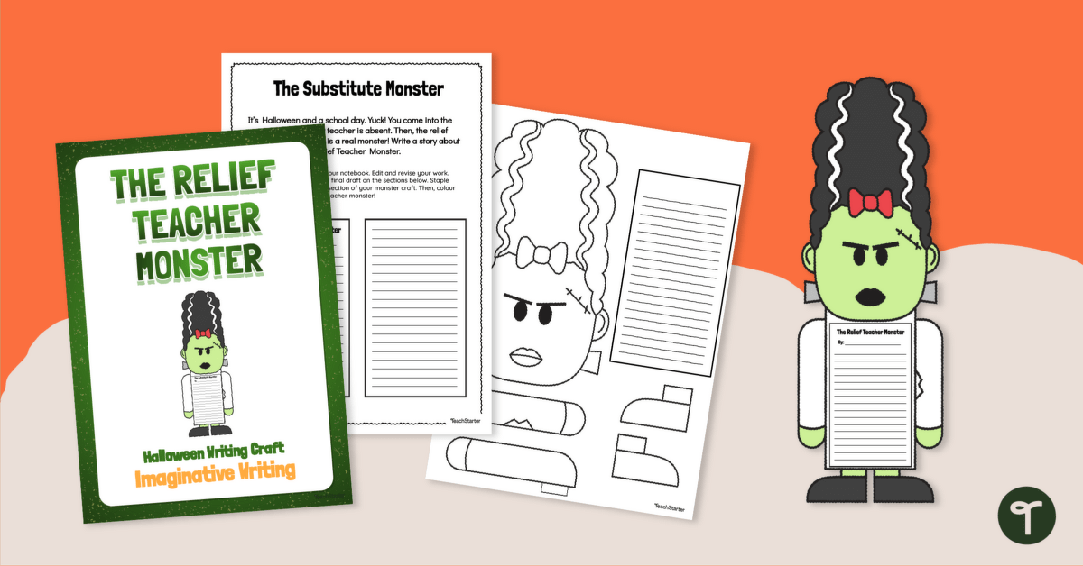 The Relief Teacher Monster - Halloween Craft and Write teaching resource