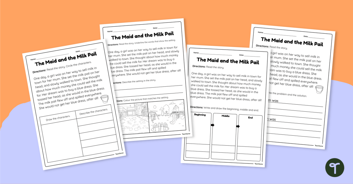 Story Elements Worksheets – The Maid and the Milk Pail teaching resource
