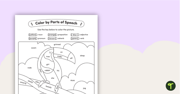 Go to Color by Parts of Speech (Nouns, Verbs, Adjectives, Pronouns, Prepositions, and Adverbs) – Toucan teaching resource