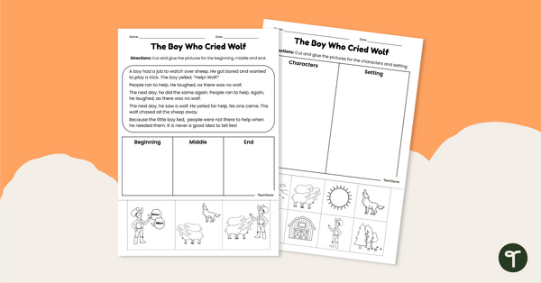 Go to Story Elements Cut and Paste Worksheets – The Boy Who Cried Wolf teaching resource
