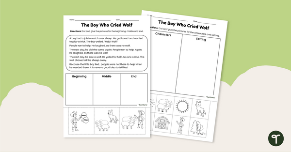 Go to Story Elements Cut and Paste Worksheets - The Boy Who Cried Wolf teaching resource