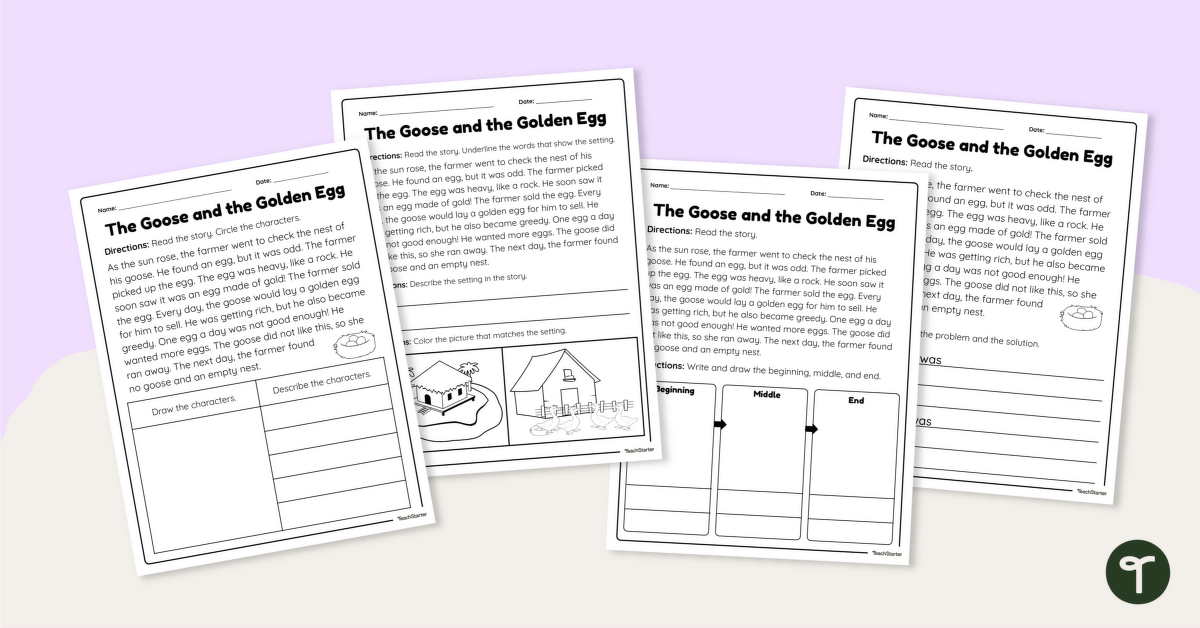 Story Elements Worksheets - The Goose and the Golden Egg teaching resource